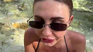 Blonde babe gives the best blowjob to a stranger on the beach. Cum covers her face and tits in this pov clip.