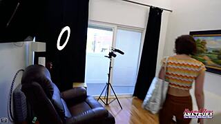 Skinny Brunette Coed Gives Blowjob Rimjob