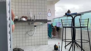 I called this brazilian maid to clean my house but she posed provocatively outdoors. Her big ass in public made me so horny as voyeur.