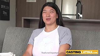 Sexy big ass Latin girl Kaori gives perfect blowjob and tit job on sofa!