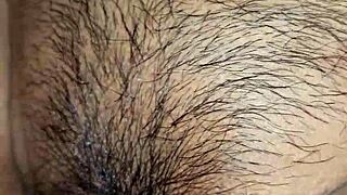 Amateur couple starts with masturbation then moves to wet hairy pussy intercourse ending in creampie