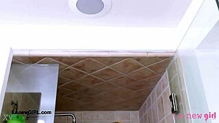 Elegant hot brunette took a shower before her classy casting interview on the sofa!