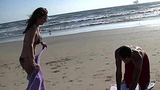 beach whore with big tits gets raw interracial blowjob and facial
