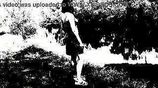 Sweet beautiful cute sexy girl Assol stars in this music erotic video clip with solo flashing in dress and panties outdoors.