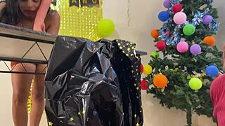 New Years Eve party explodes into wild amateur orgy with three women and one man sucking cocks!