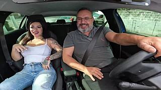 Anna Belutti sits on driver's cock! 🍆