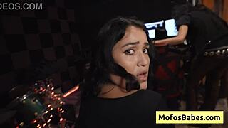 Hot brunette SUCKING dick backstage then BANGED from behind by Brett Maker.