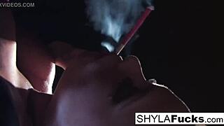 Shyla Stylez blonde big tits smoking fetish solo