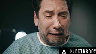 Creepy horror unfolds as lactating demon Ashley Lane breastfeeds nurse Anna Claire Clouds in taboo ffm threesome with deepthroat and creampie