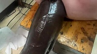 Huge hankeys toys stretch her ass in solo masturbation. She fits three at once for double penetration by the end.