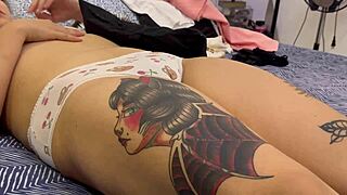 stepdaughter shows panties gift from me in close up