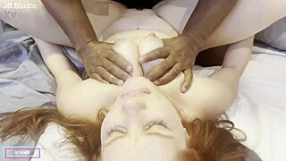 I feel so aroused watching Natasha Fiori, the Brazilian redhead, get fingered in her big ass during interracial orgasm.