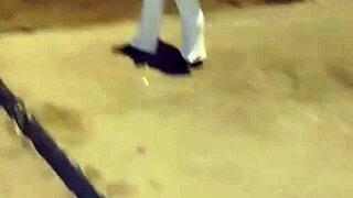 Madura Culona Walks in Street Wearing See-Through Leggings and Thong