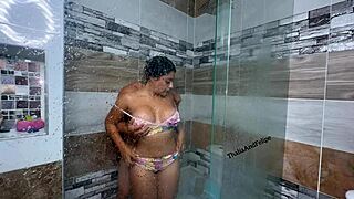 Latina with big natural tits hints at steamy poolside encounter