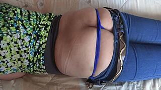 Stepmother, let me jerk off to your huge ass and big pussy lips flashing in jeans and panties!