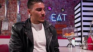 Is this waitress Anna Claire Clouds serving hot cups to biker Victor Ray in a caught retro masturbation sex scene?