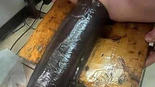 Huge hankeys toys stretch her ass in solo masturbation. She fits three at once for double penetration by the end.