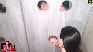 Athletic babysitter teen with big ass and hairy pussy takes on strangers at gloryhole for cuckold fun.