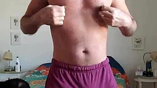 pervy papifachero rubbing his daddy boner bulge in n2n shorts and pink thong to stay warm in winter.