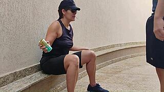 hey, that muscular brazilian sapatão had to give it up to her work buddy after betting palmeiras would win the world championship.