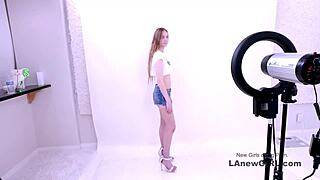 young blonde model from russia sits for interview before bending over in doggystyle pose for pov casting video