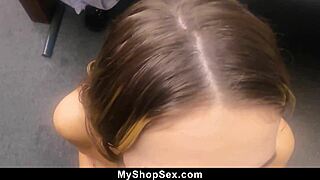 Strip search leads to hardcore fucking for crying teen thief with big ass and tits in office!