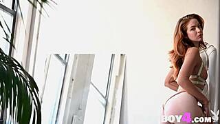 Big ass redhead teen 18+ model Erin O'Hara poses naked exposing hairy pussy