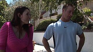 brunette big tits milf rucca page rides cock like a whore in cowgirl. she handles deepthroat and facial cumshot on bed.