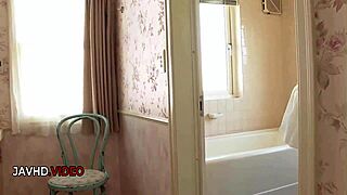 sultry japanese brunette with small tits gives passionate blowjob and handjob to lover