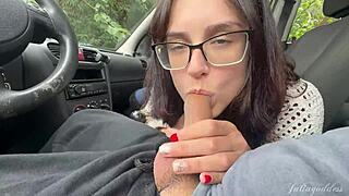 Car blowjob with deepthroat foreskin play and cum gulp from cute brunette latina babe 😍
