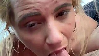 Topless hooker takes a load of cum on her face. It follows a long bareback blowjob! 😏