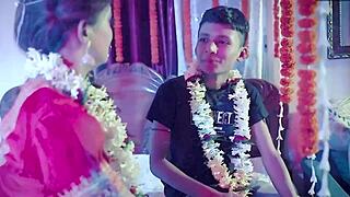 Young Indian couple enjoys their first night together with some romantic moments and Hindi talk
