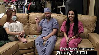 Blaire Celeste as nurse in gloves sucks cock then gets missionary fucked with cum blast