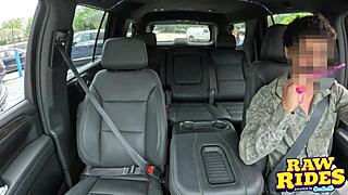 hey, we're brunette college lesbians having sex in uber ride share with anal beads