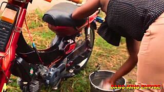 wild african wife queen rides ex boyfriend's big dick in ghetto for creampie fun