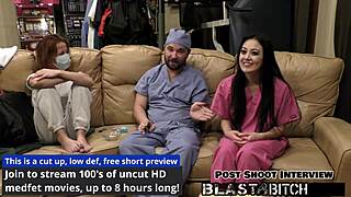 Blaire Celeste as nurse in gloves sucks cock then gets missionary fucked with cum blast