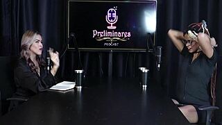 Brazilian blonde lesbians in sheer lingerie and costumes for group swinger sex