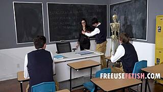 Milf teacher lets us free use during lessons - Valentina Nappi with 4some fucking and teen student group?