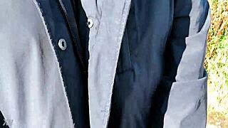 Outdoors in kinky gear for amateur housewife fun! 🌳