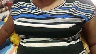 Hot and sexy stepmom with big natural tits and curly short hair as cute curvy brunette housewife