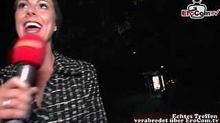 Deutsches skandal casting auf der straße features german milf in public outdoor interview with first time flashing.