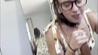 Oh man, giving a sloppy blowjob to my stepson's muscular friend with that monster cock. So humiliating yet hot! 😈