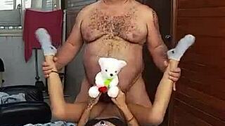 Novinha quer coroa with hairy armpit and belly in muscular bodybuilder lingerie for sexy display.