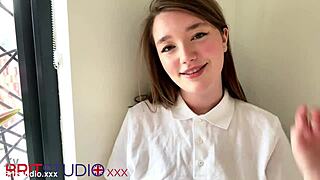 Oh gosh, I mean, this British teen in a polo shirt just starts sucking cock like it's her first time, all curvy and blue-eyed...