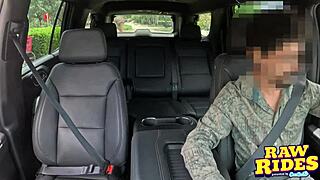 hey, we're brunette college lesbians having sex in uber ride share with anal beads