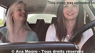 A lucky French guy gets his first outdoor blowjob from two European brunettes and blondes in public