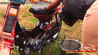 wild african wife queen rides ex boyfriend's big dick in ghetto for creampie fun