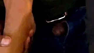 Horny teen licks goddess feet in femdom fantasy at outdoor party with small cock