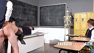 Milf teacher lets us free use during lessons - Valentina Nappi with 4some fucking and teen student group?