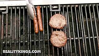 Brunette Sofi Ryan celebrates 4th of July with blowjob, titty fuck, and riding on sofa.